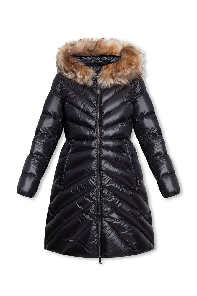 Moncler Chandre Long Puffer Coat With Faux Fur Ruff In Black