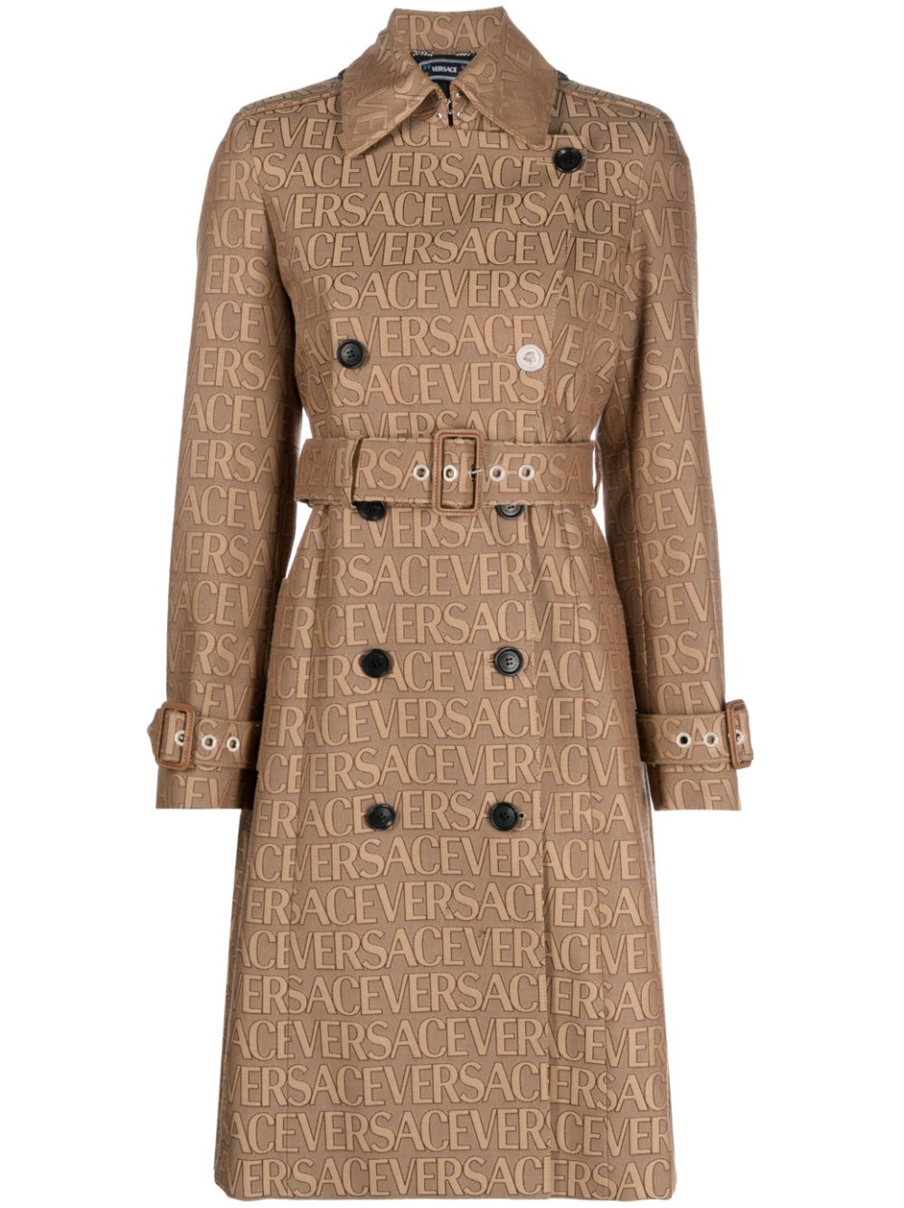 Versace Allover Trench Coat In Brown Beige (beige)