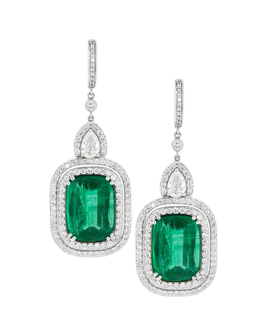 Diana M. Fine Jewelry 18k 30.60 Ct. Tw. Diamond & Emerald Earrings