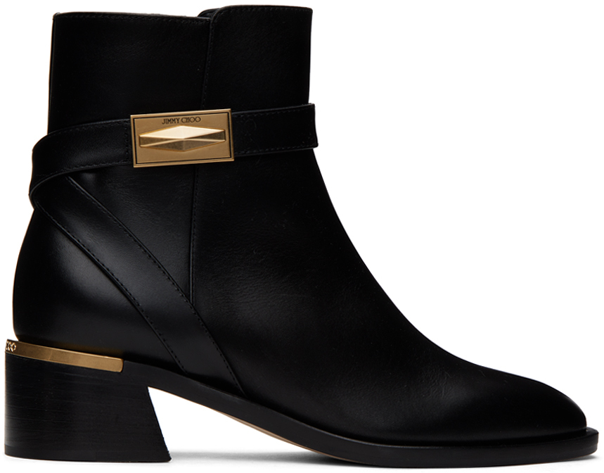 Jimmy Choo Diantha Leather Buckle Ankle Booties In Black