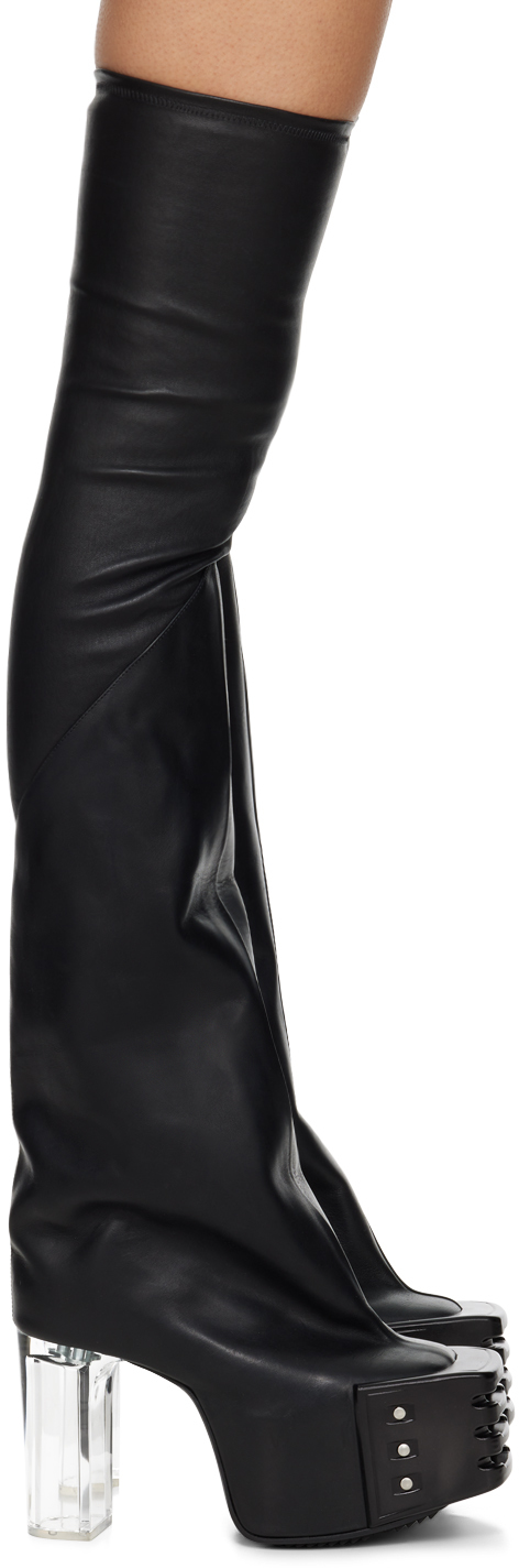 Rick Owens Thigh-high Platform Boots In Black
